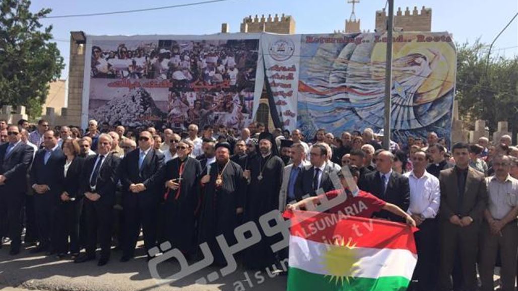 مئات المسيحيين ينظمون وقفة إحتجاجية بأربيل للمطالبة بإقامة منطقة آمنة بسهل نينوى