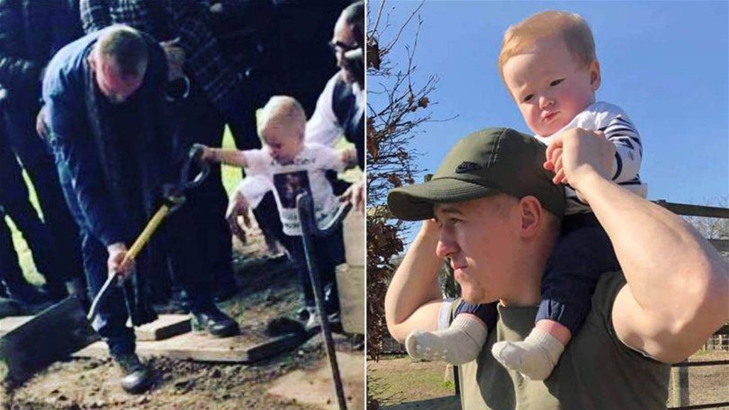 صور مؤثرة... طفل يساعد في دفن والده الذي تعرض للطعن