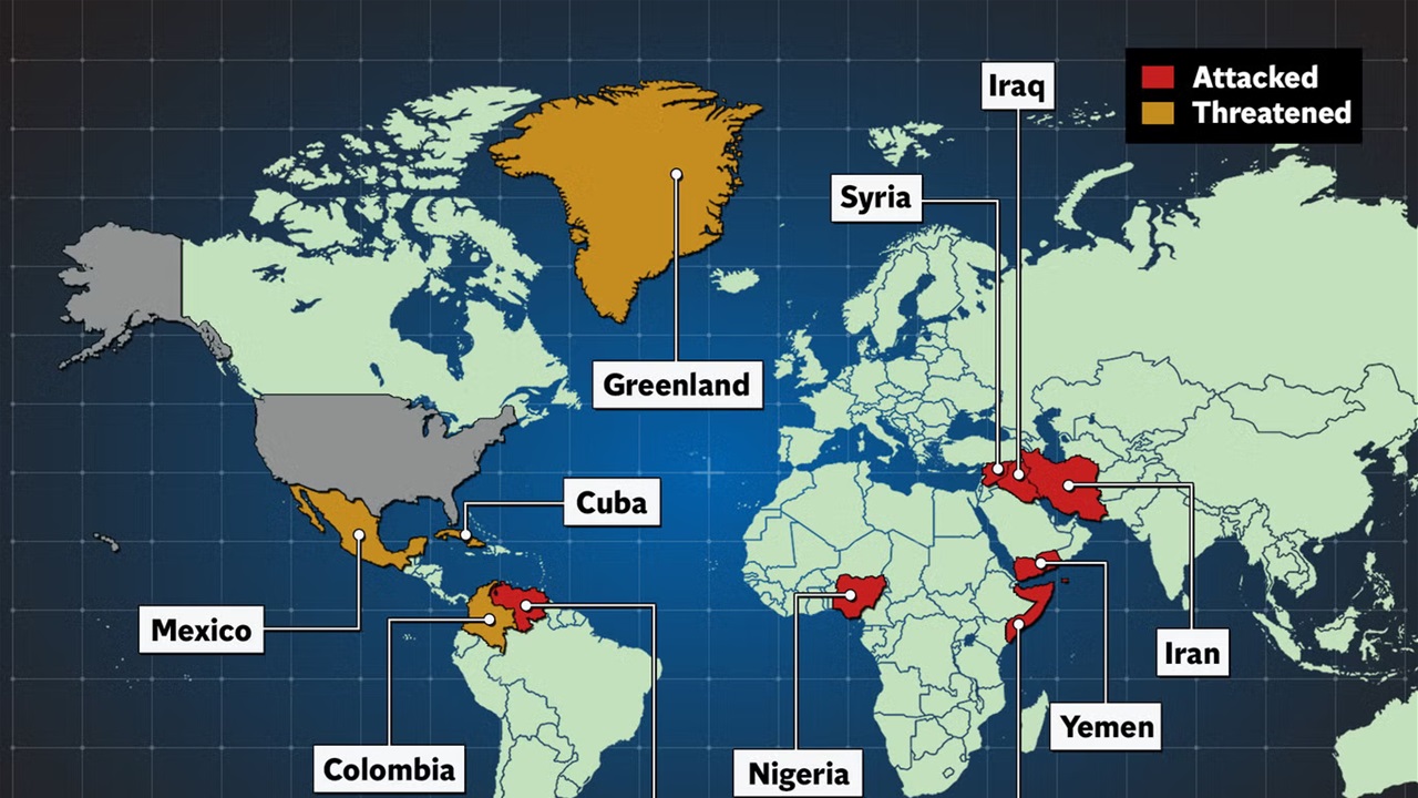من العراق الى غرينلاند.. خريطة البلدان التي هاجمها ترامب بولايته الثانية