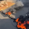 محتجون يقطعون الطريق بالإطارات بمنطقة الجناح في العاصمة اللبنانية 