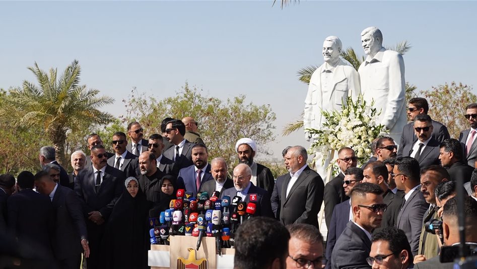اول تصريح لرئيس مجلس الشورى الايراني بعد وصوله بغداد وزيارته موقع استشهاد قادة النصر