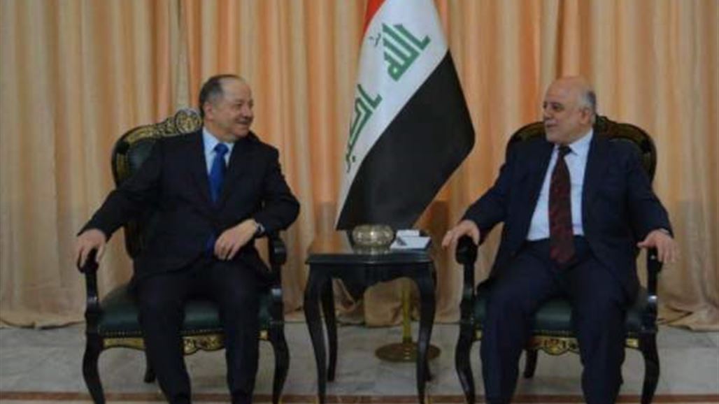 العبادي وبارزاني يتفقان على استمرار التنسيق بين المركز والاقليم ضمن "العراق الواحد"