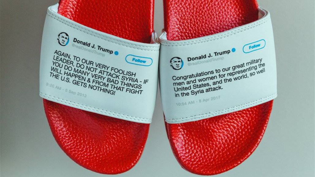 بالصور: رجلٌ أميركي يصنع "شحاطات" من تغريدات ترامب المتناقضة