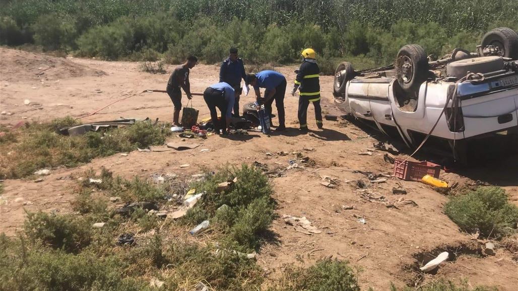 مصرع واصابة سبعة اشخاص بانقلاب سيارة على طريق الكوت بغداد