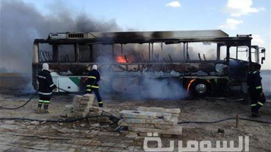حريق يلتهم حافلة لنقل الزوار الايرانيين غربي الكوت